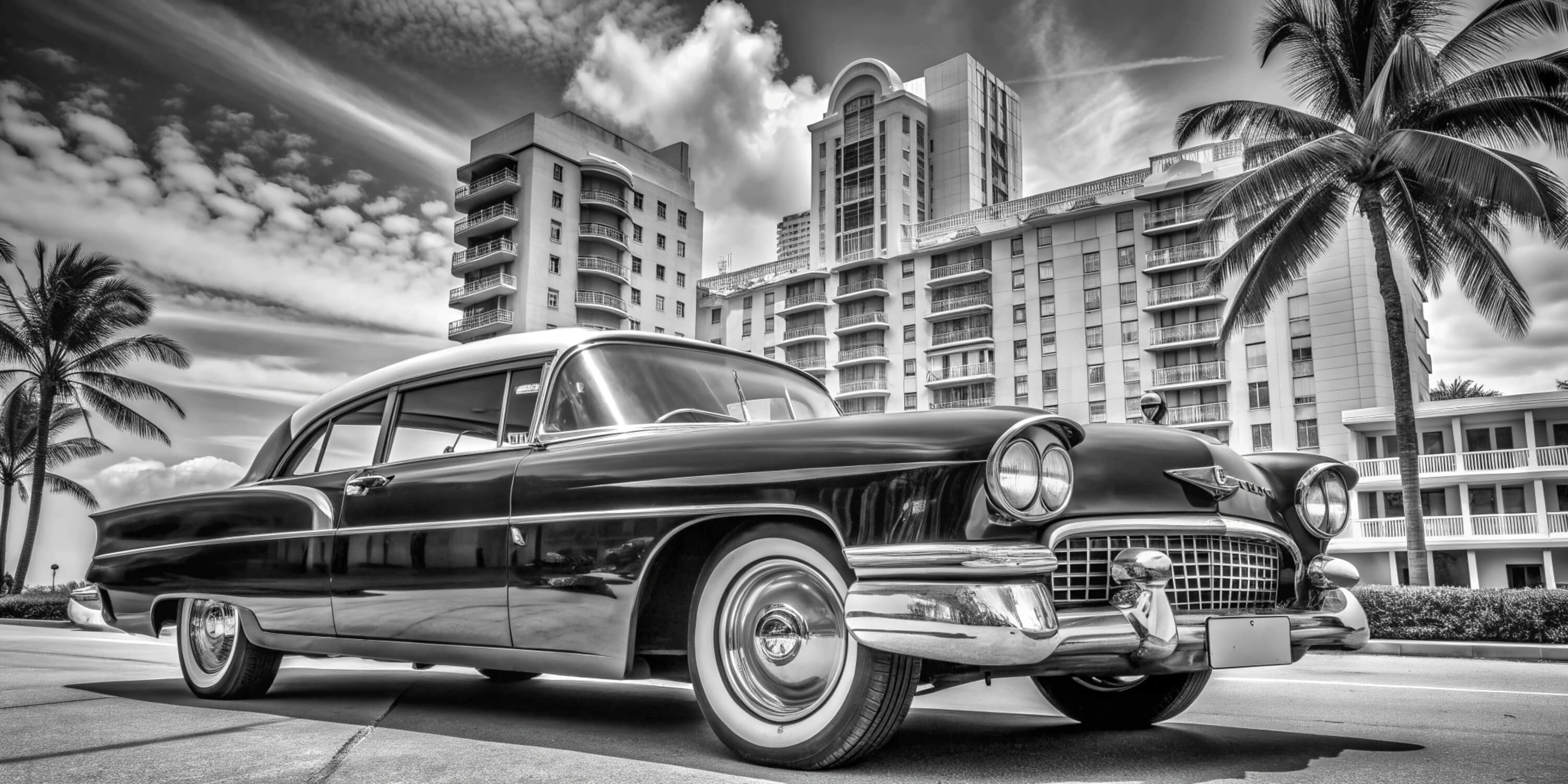 Papier Peint Noir Et Blanc Voiture Miami Vintage