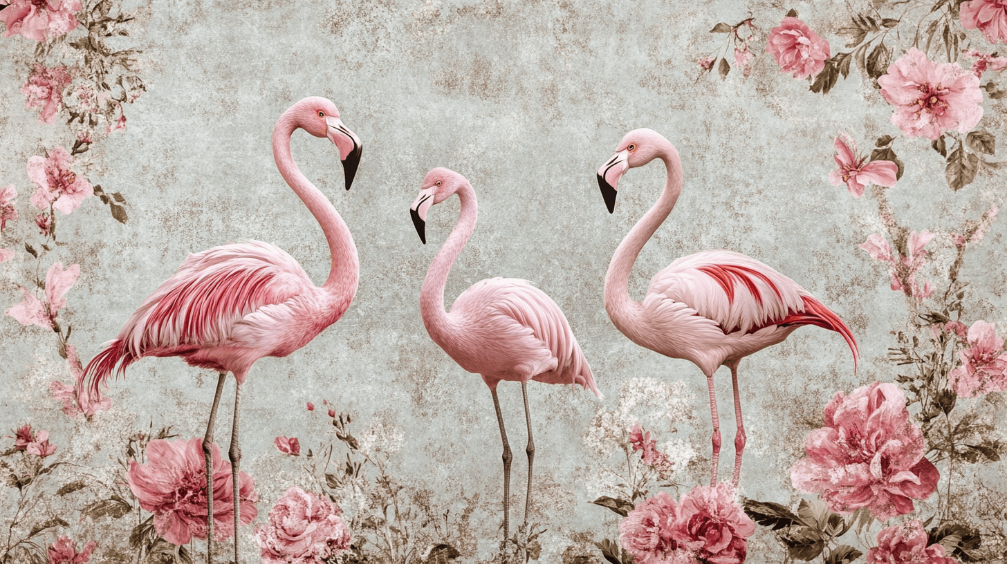 Papier Peint Vintage Flamant Rose