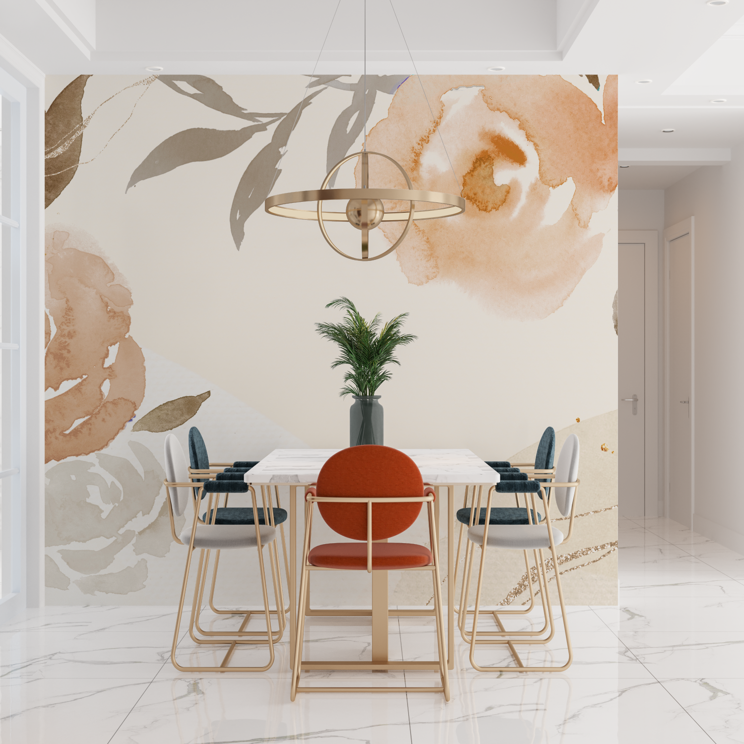 Papier peint aquarelle fleurs beiges tendances