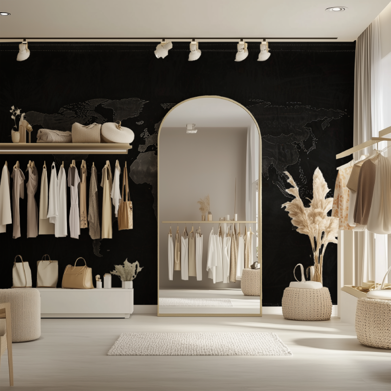 Papier peint carte du monde noir dressing