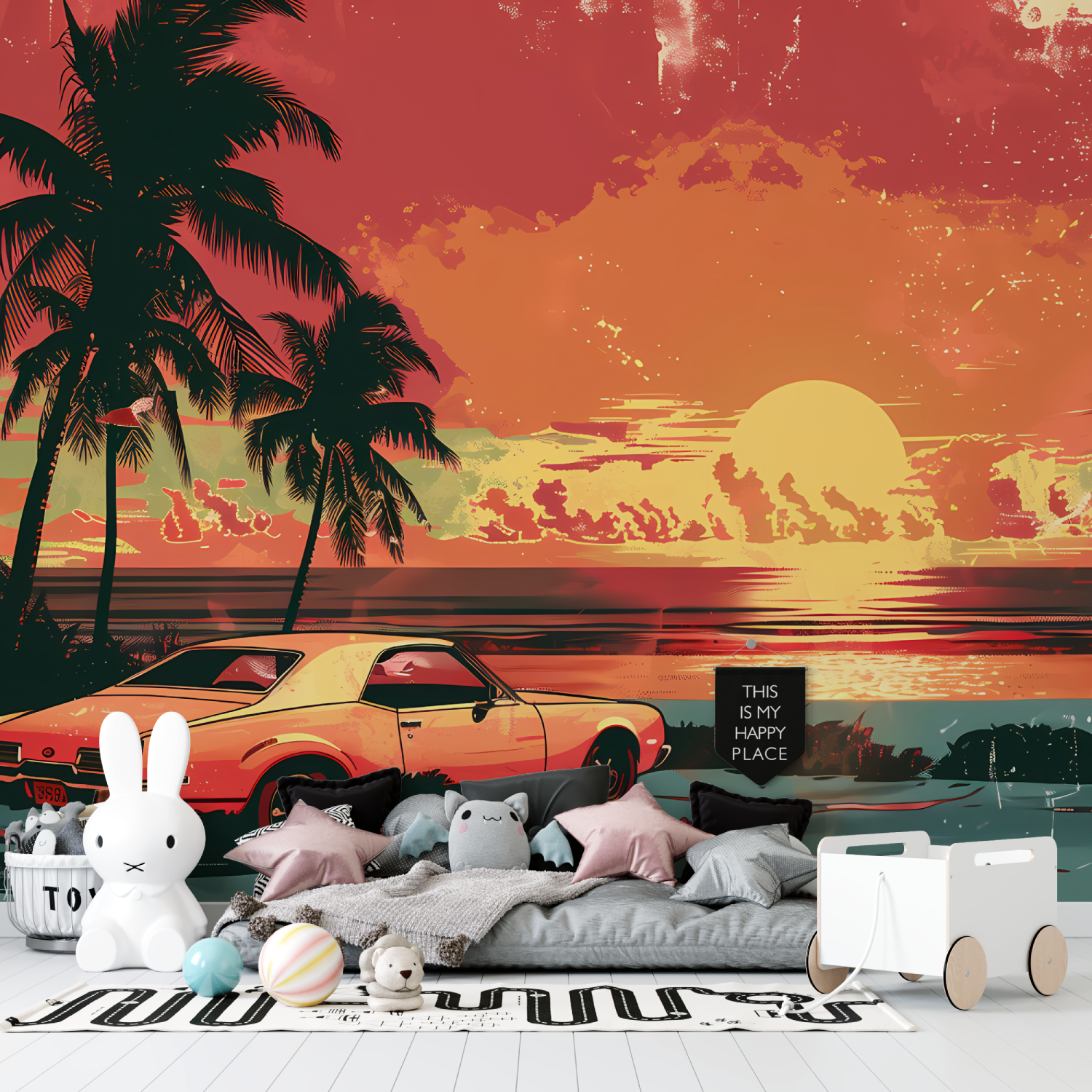 Papier peint retro voiture miami tapisserie garcon