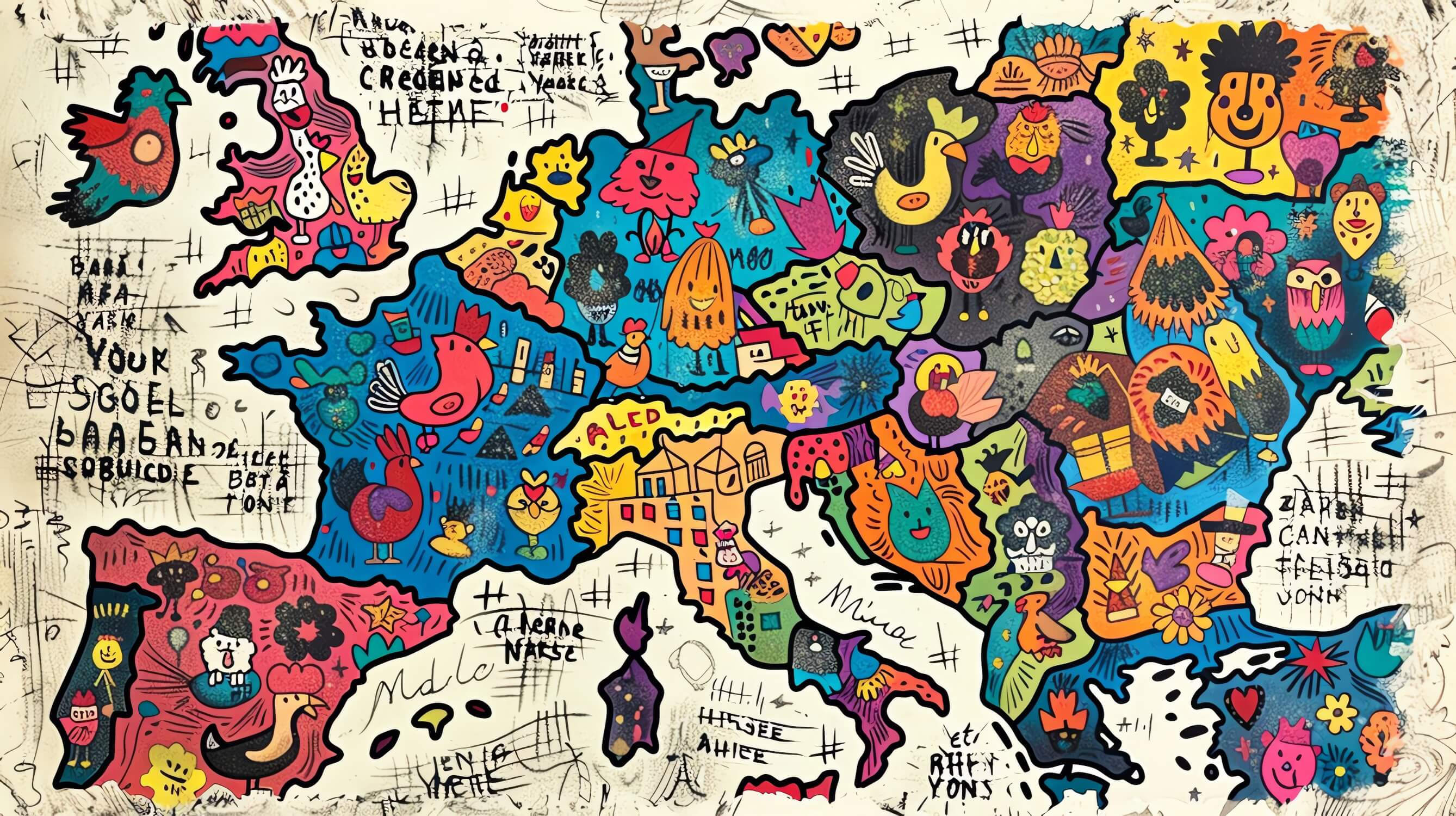Papier Peint Carte Du Monde Graffiti Europe