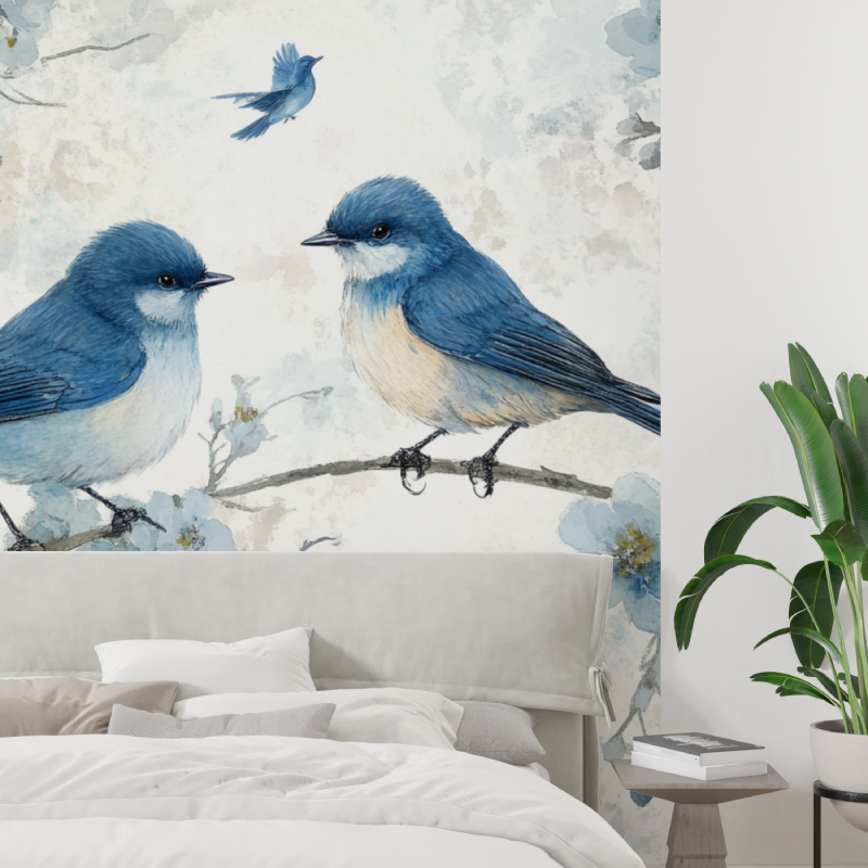 Papier peint aquarelle oiseaux ...leurie tapisserie tendance