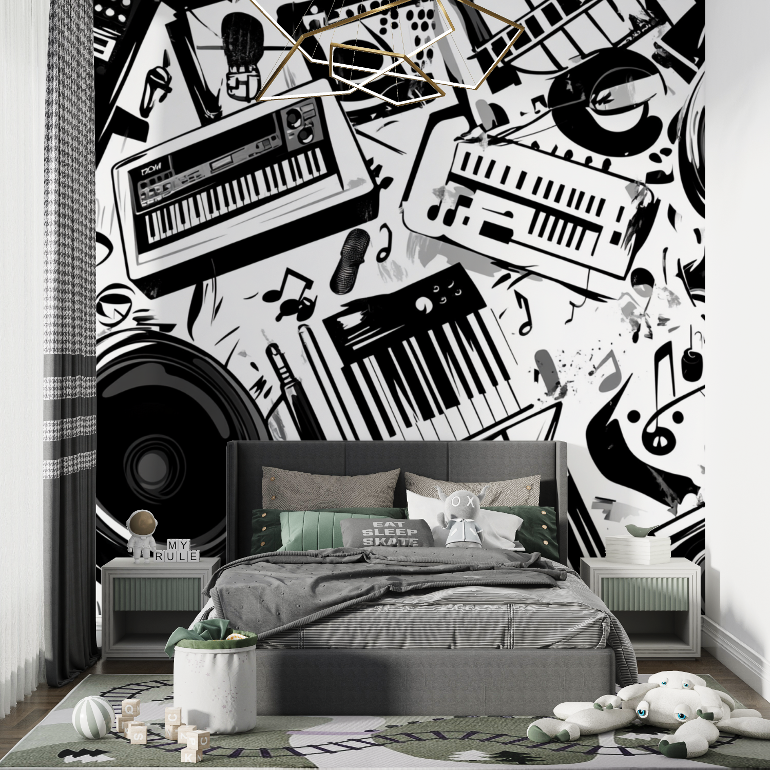 Papier peint free style noir chambre de garcon