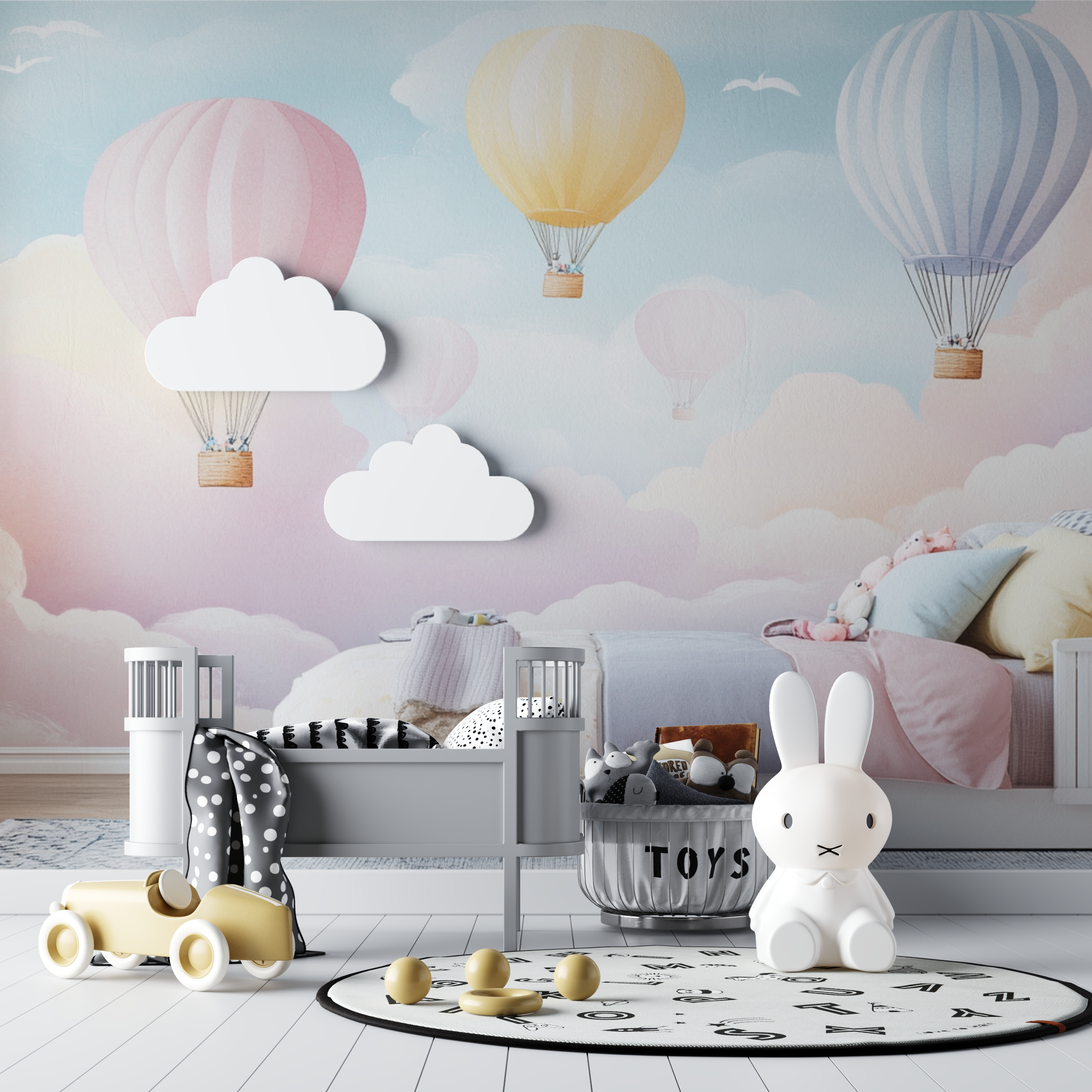 Papier peint montgolfiere et ciel de crepuscule bebe tipi