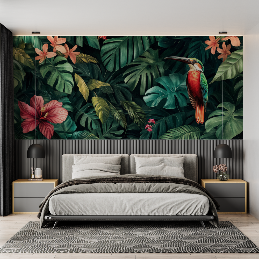 Papier peint aquarelle jungle exotique chambre adulte