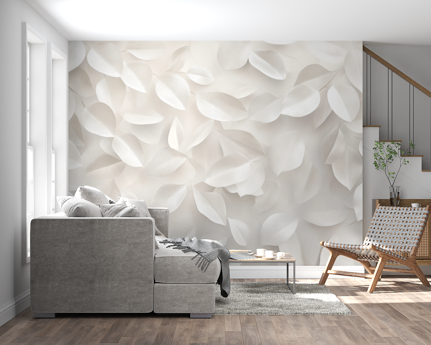 Papier peint aquarelle feuilles...l douces panoramique mural