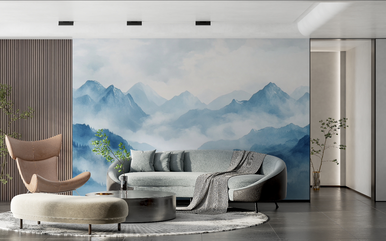 Papier peint aquarelle paysage ...es brumeuses tendance 2024