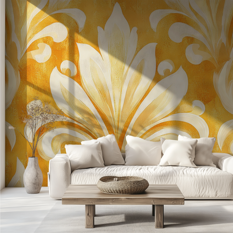 Papier peint vintage moutarde canape tendance