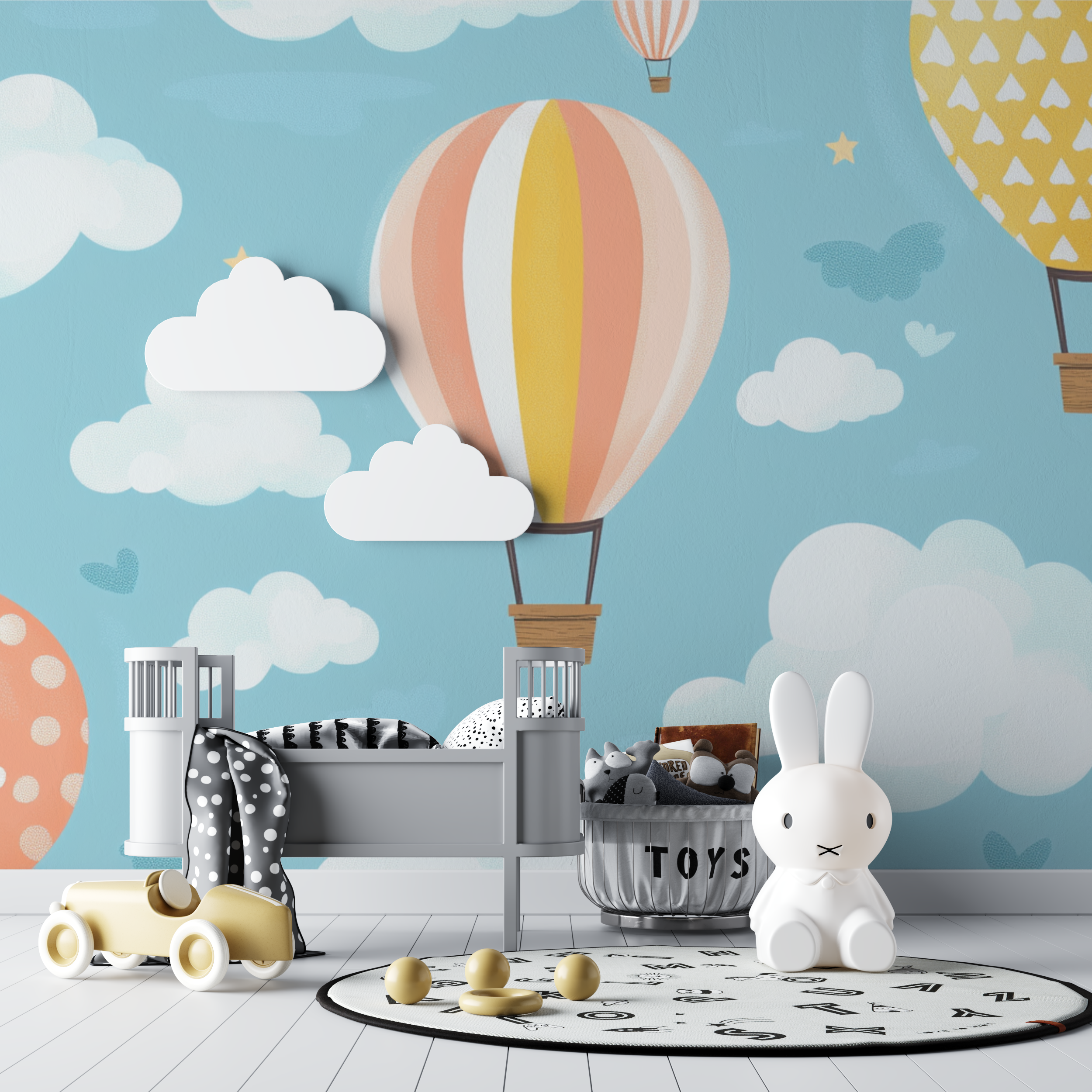 Papier peint montgolfiere et nu...forme de ballons bebe tipi