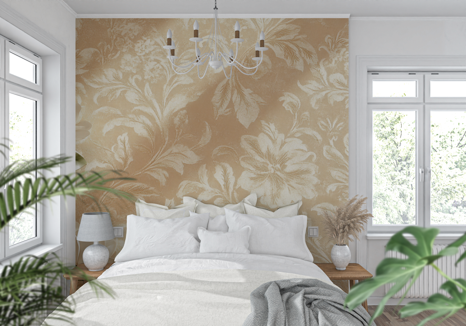 Papier peint terracotta avec to...s docre jaune tendance mur
