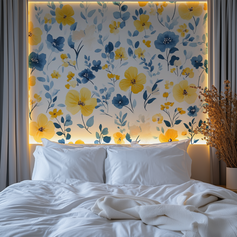 Papier peint motif scandinave v...e fleuries chambre premium