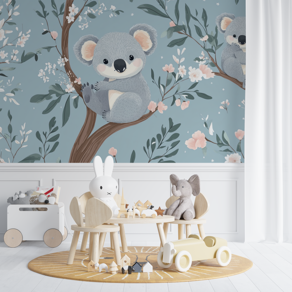 Papier peint koala et tetine etoilee chambre de bebe