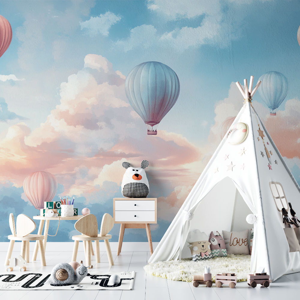 Papier peint montgolfiere et ciel crepusculaire chambre bebe