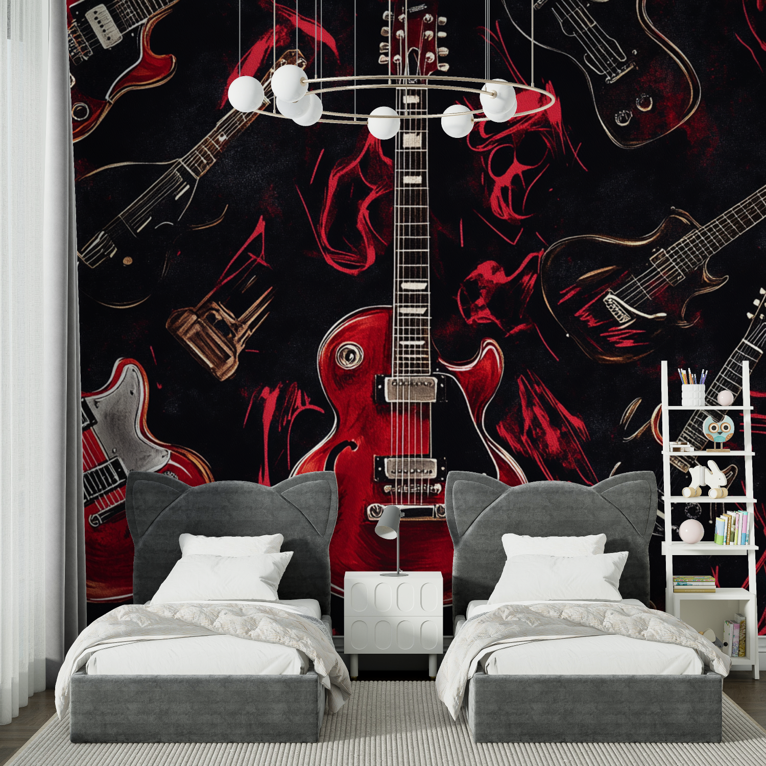 Papier peint guitare rouge chambre spiderman