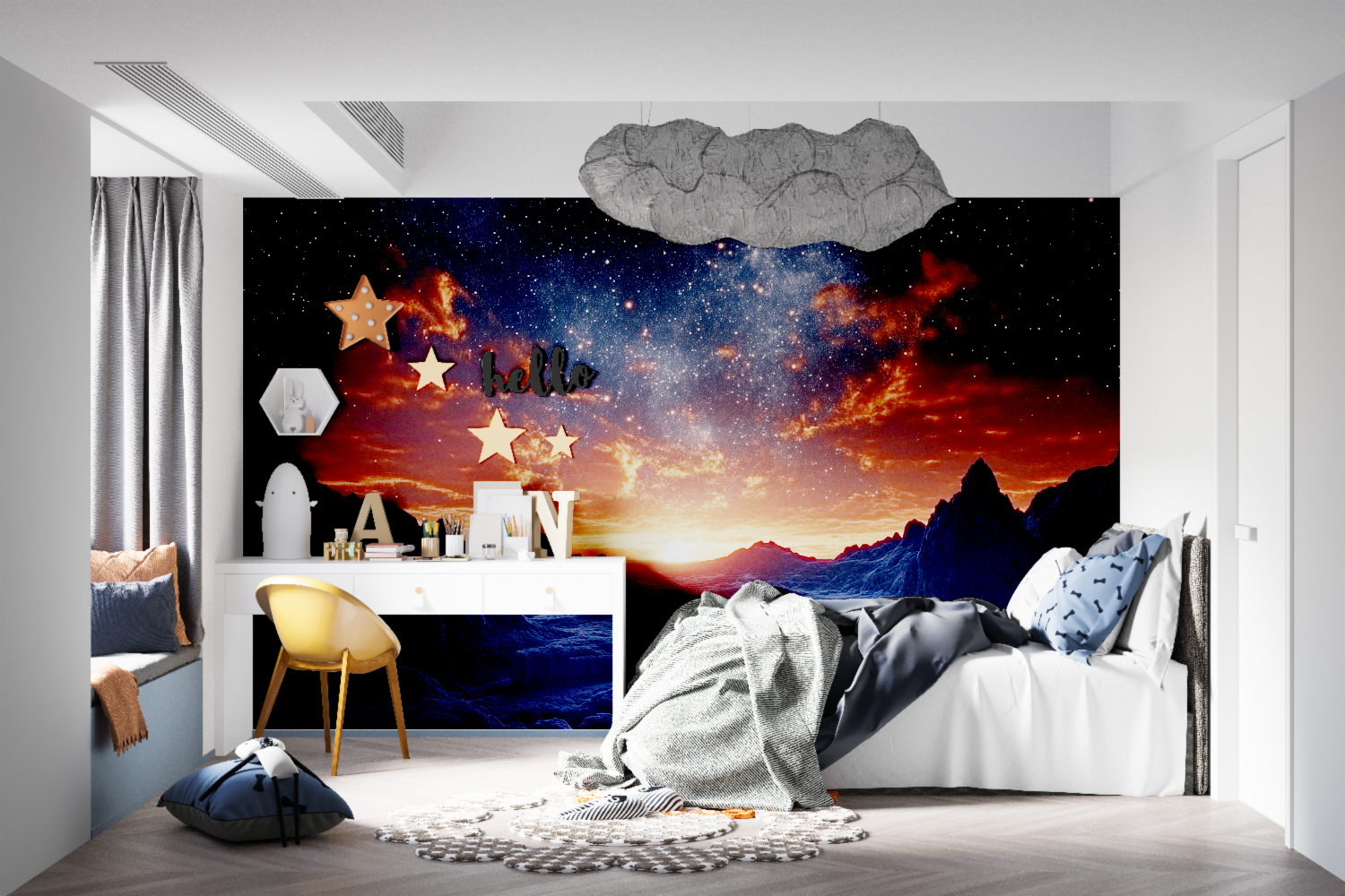 Papier peint coucher de soleil sur mars tapisseries murale