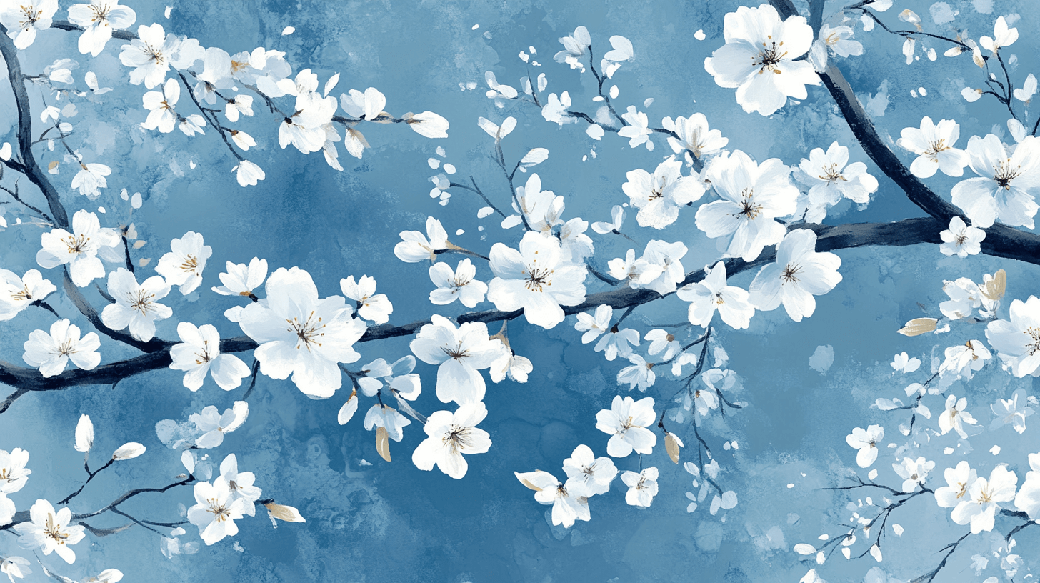 Papier Peint Fleur Bleues De Cerisier Japonais