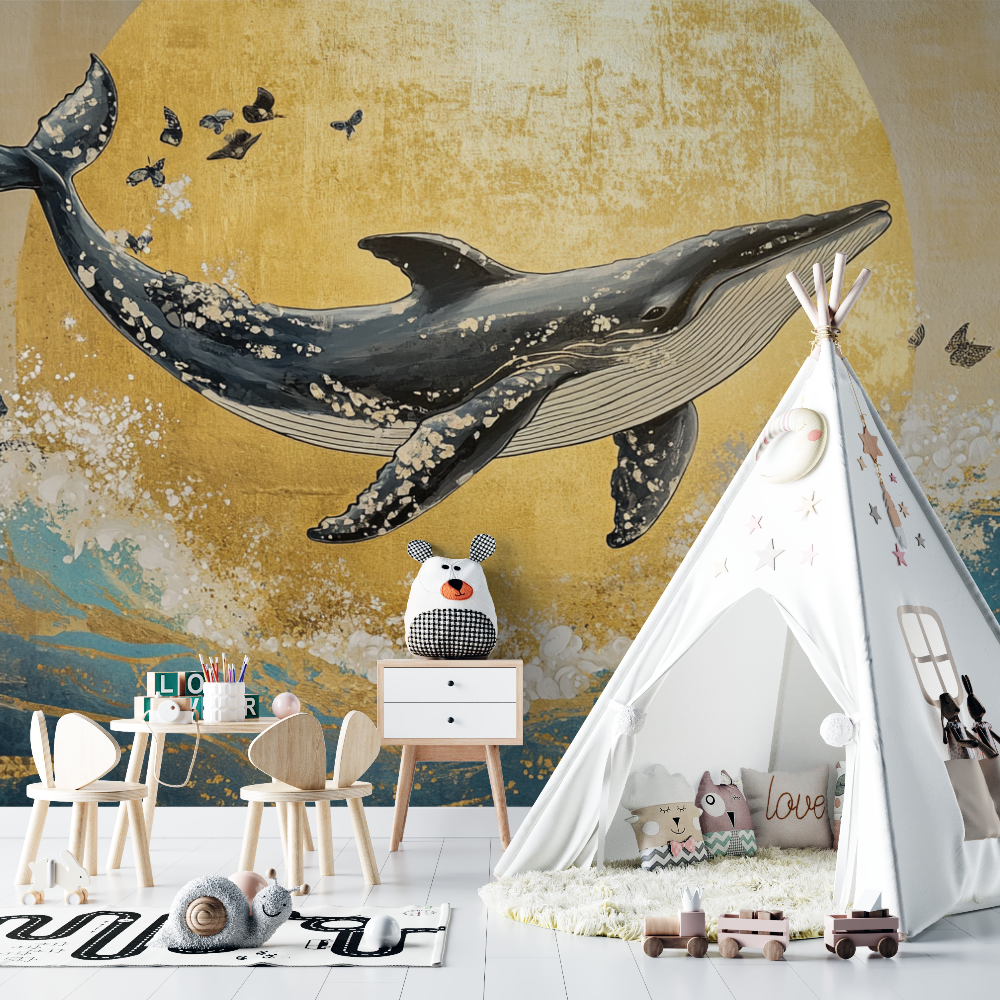 Papier peint baleine et soleil chambre bebe