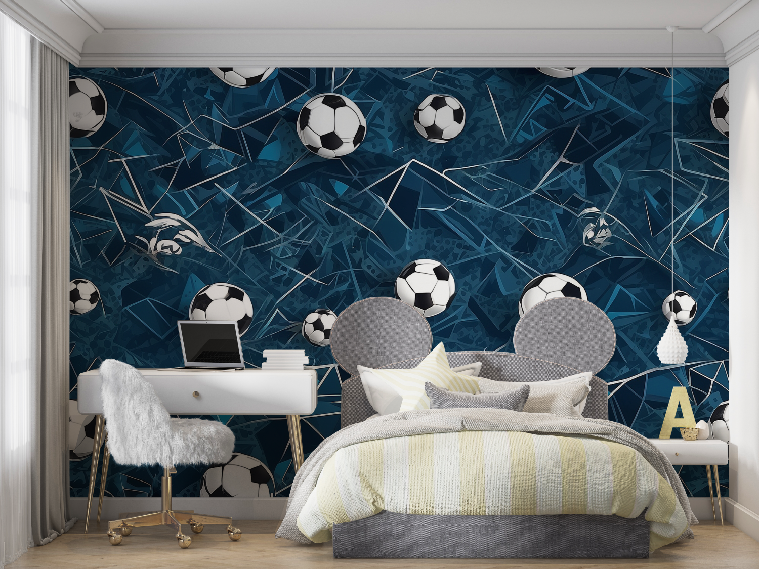 Papiers peint bleu ballon de foot mur chambre panoramique
