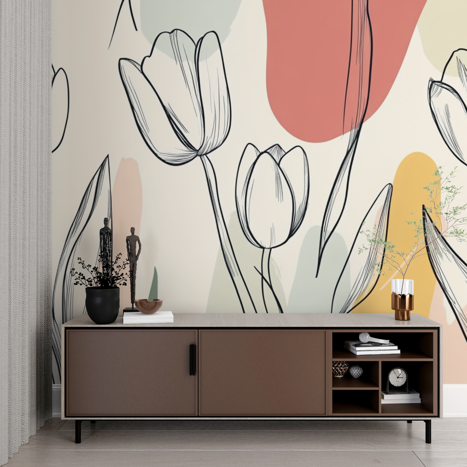 Papier peint aquarelle motif tulipes minimalistes imprime