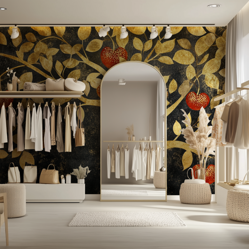 Papier peint arbre fruit dore dressing