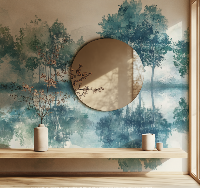 Papier peint arbre mer miroir