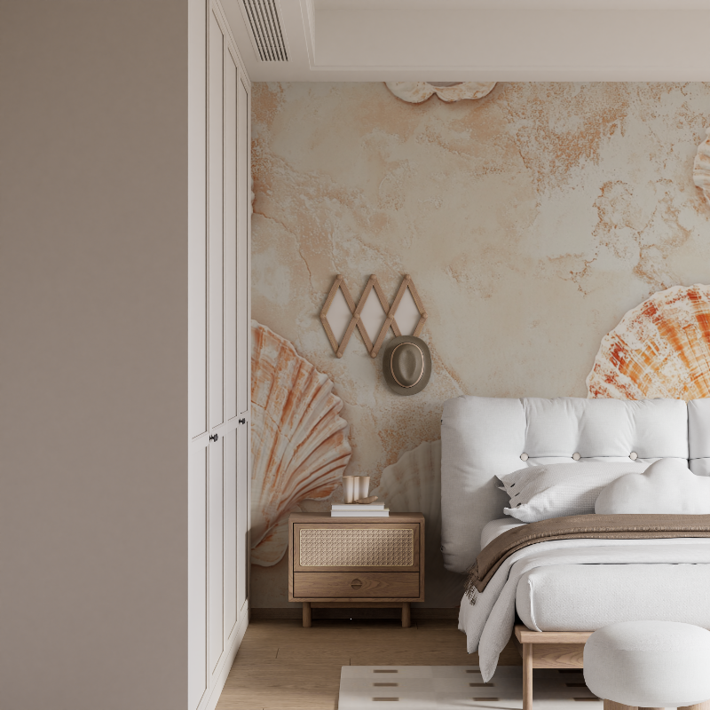 Papier peint terracotta avec motifs de coquillages mural