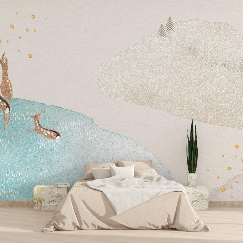 Papier peint aquarelle biches tapisserie 2025