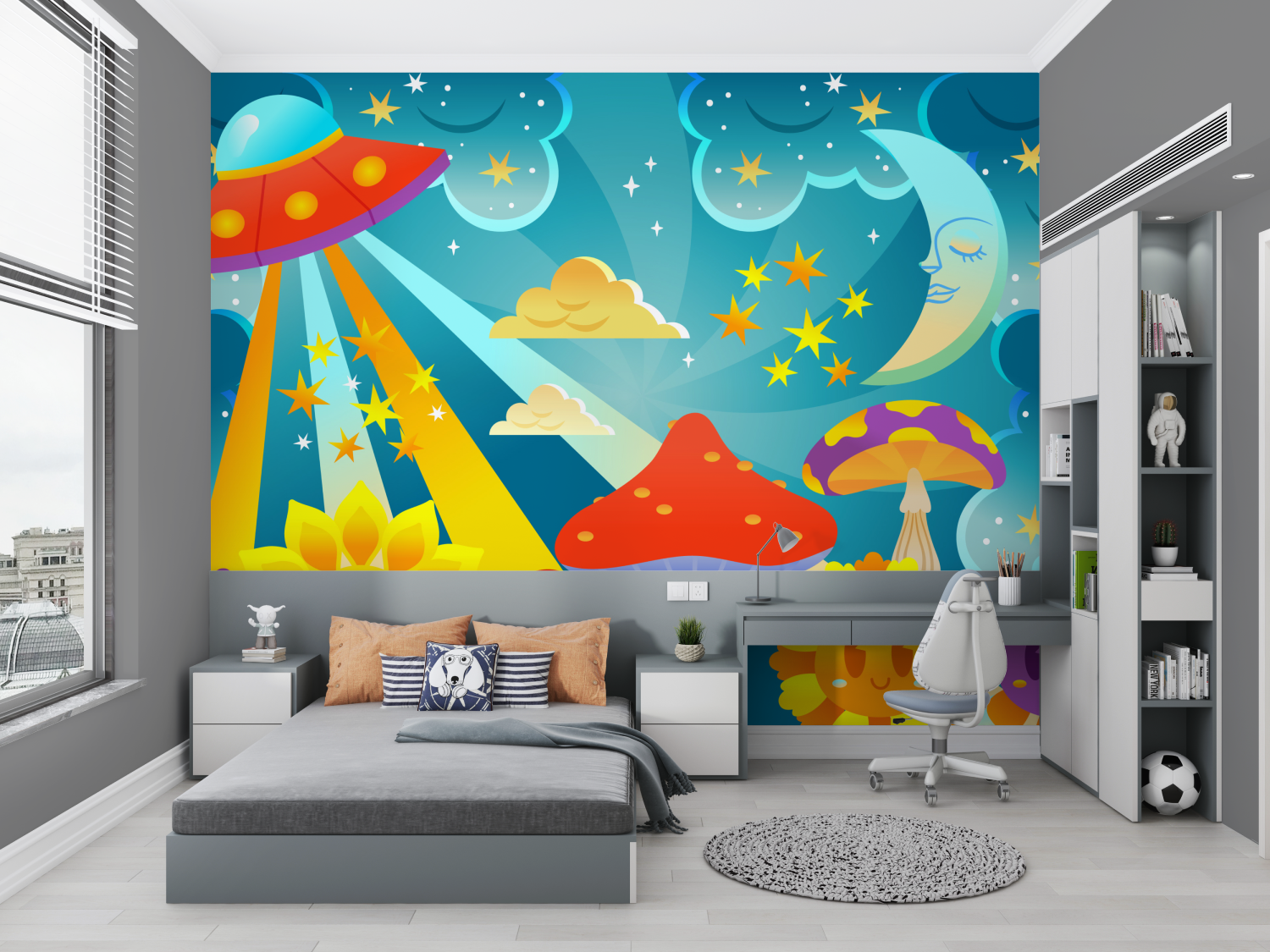 Papier peint espace multicolore chambre petit