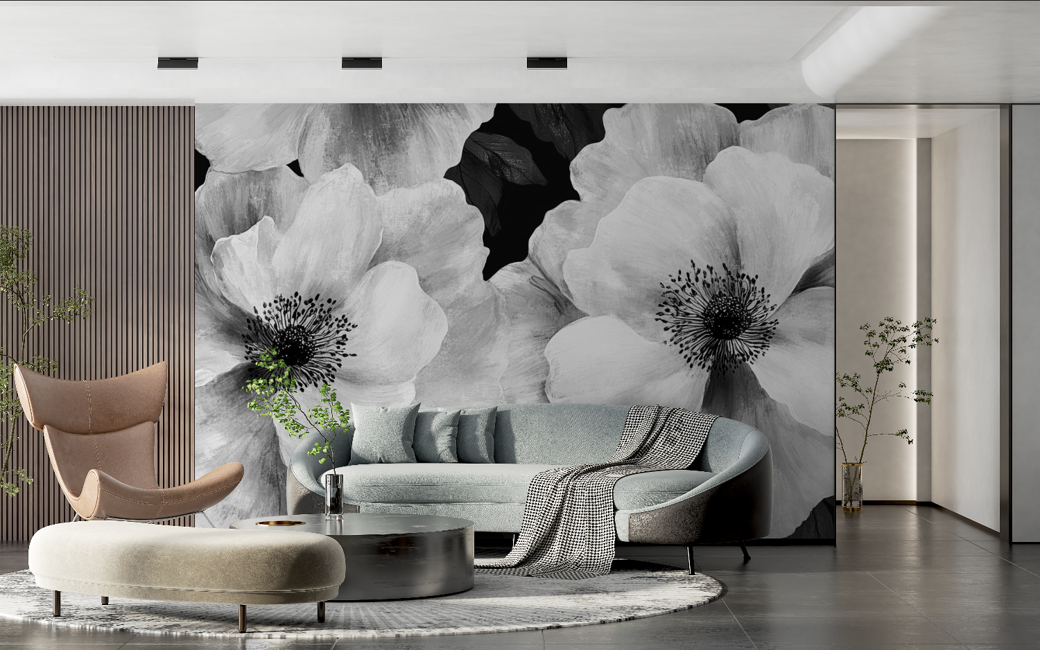 Papier peint aquarelle fleurs noires tendance 2024