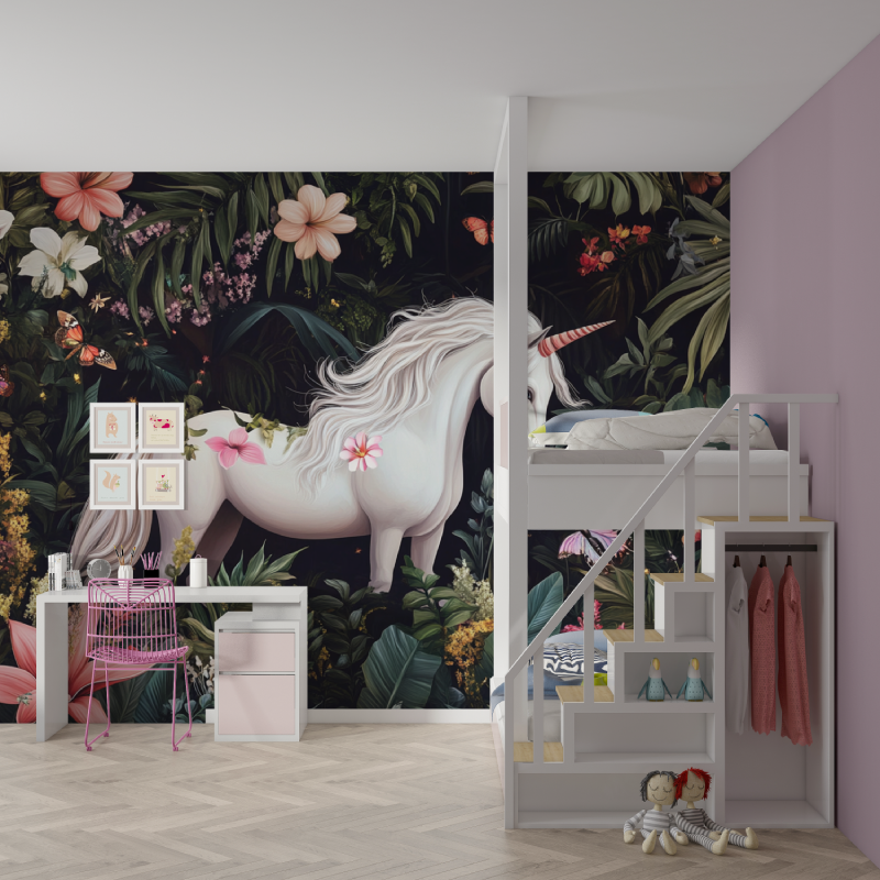 Papier peint princesse jardin t... licorne mur chambre fille