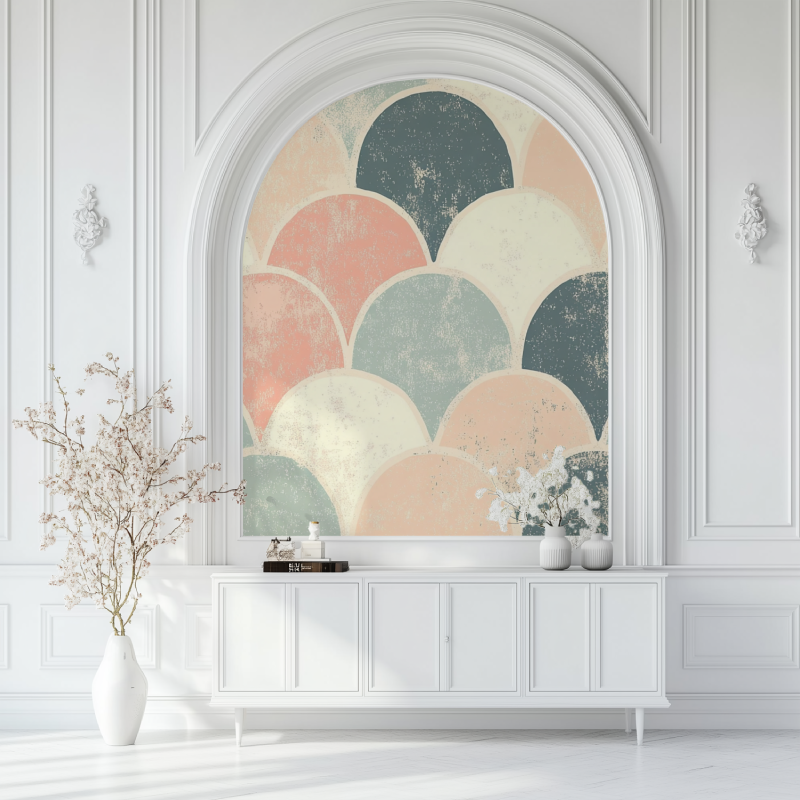 Papier peint vintage losanges salon blanc