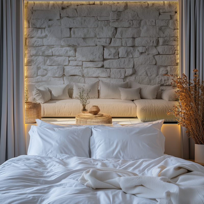 Papier peint trompe loeil brique blanche chambre premium