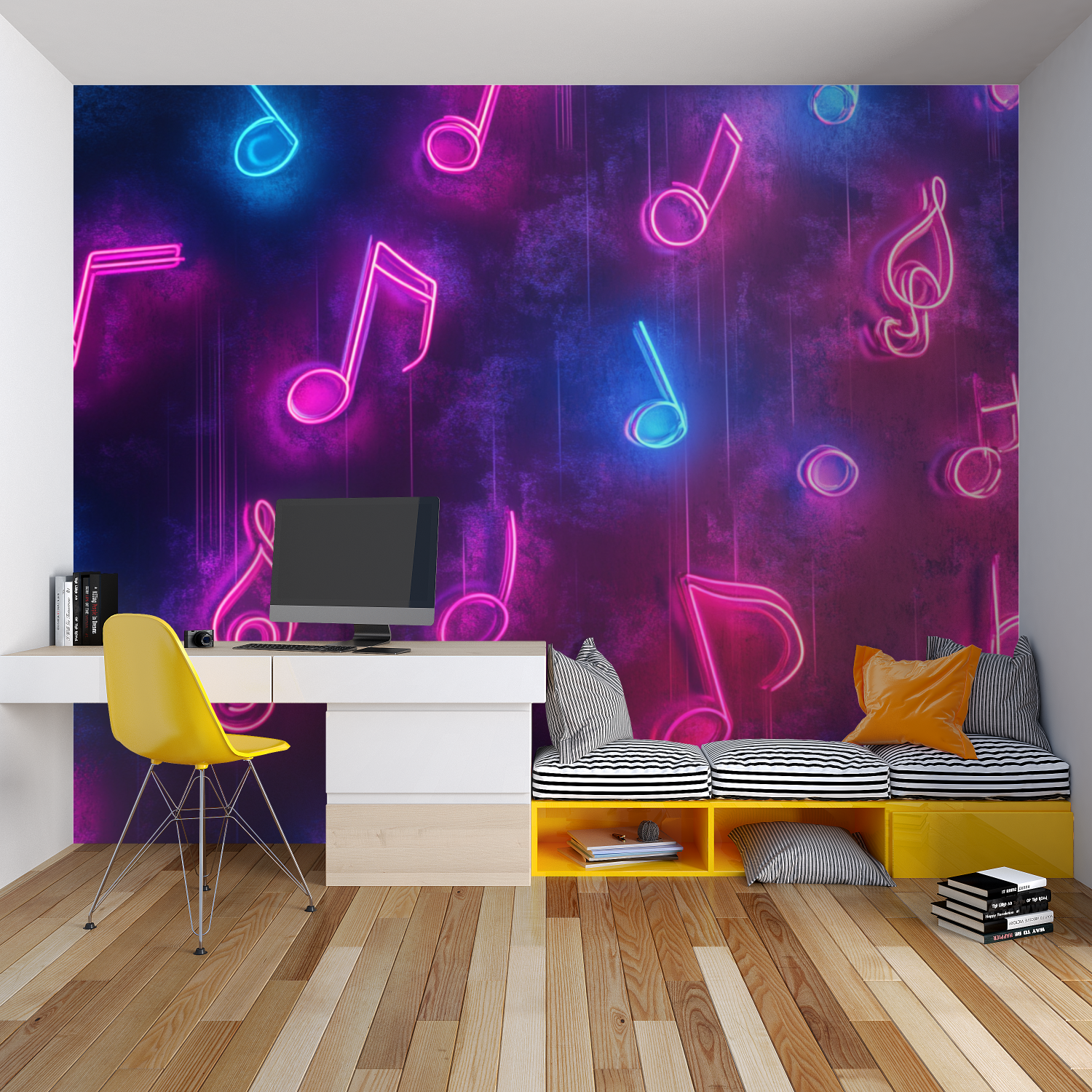 Papier peint note musique chambre garcon lit