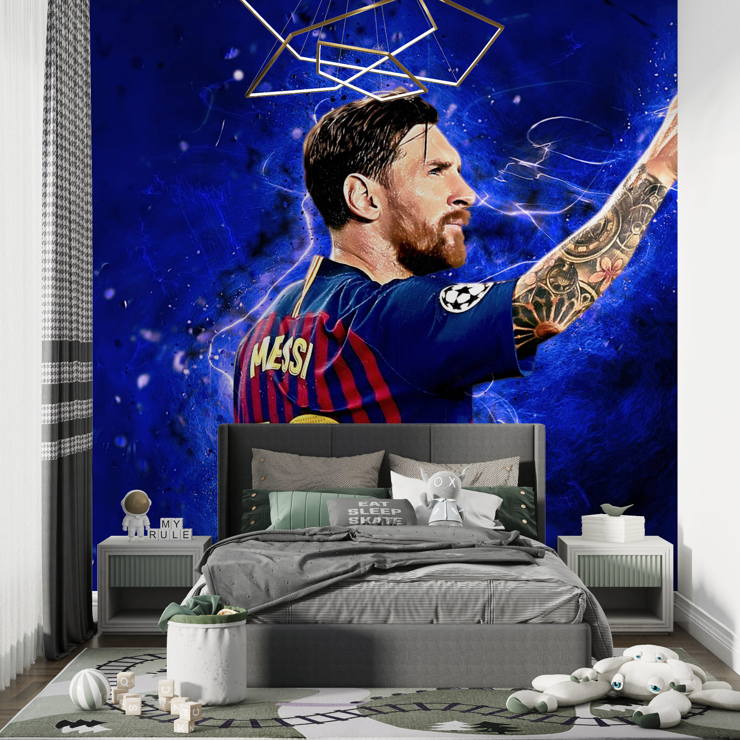 Papier peint messi bleu chambre de garcon