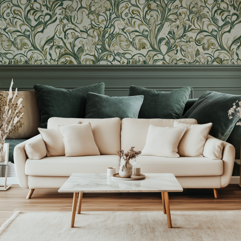 Papier peint vintage vert canape simple