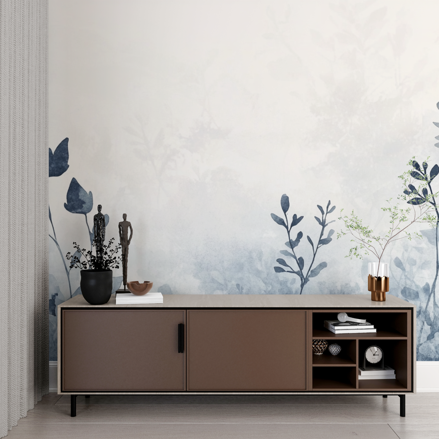 Papier peint aquarelle herbes floues imprime