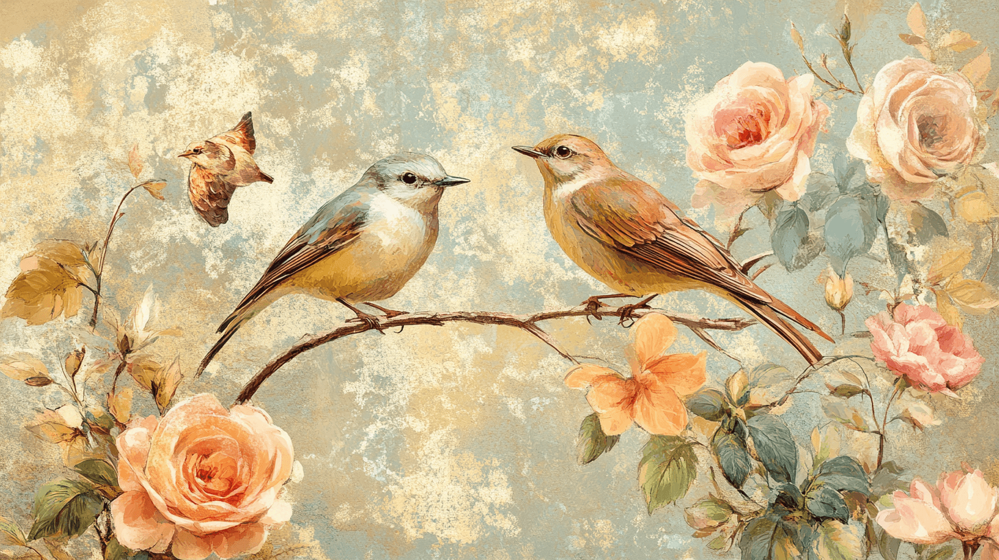 Papier Peint Vintage Fleurs Oiseaux