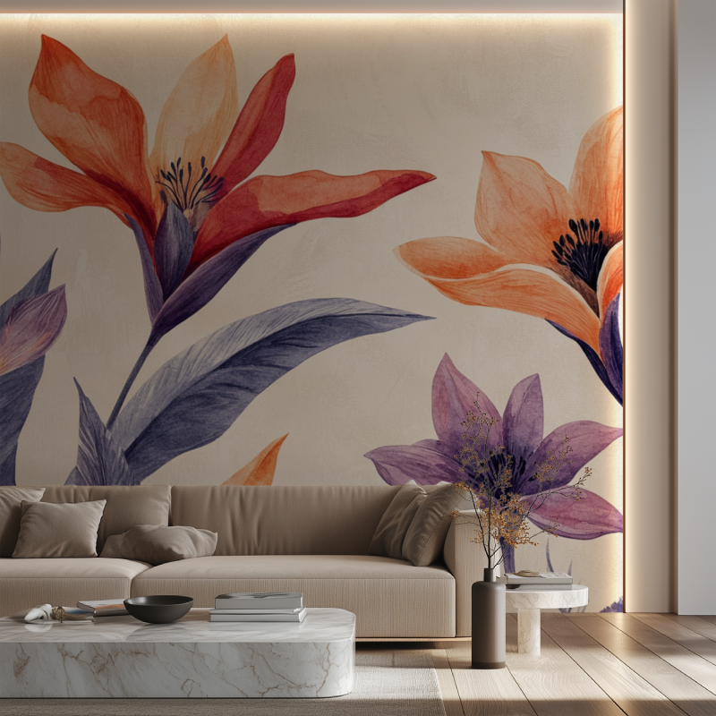 Papier peint fleur du paradis canape neon