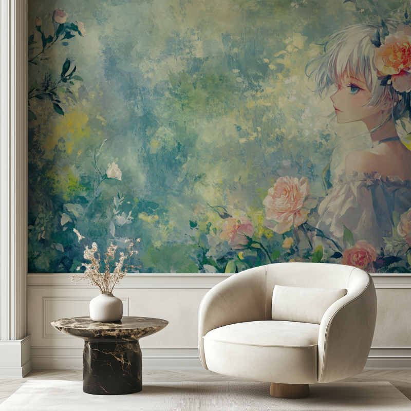 Papier peint vintage floral chaise tendance