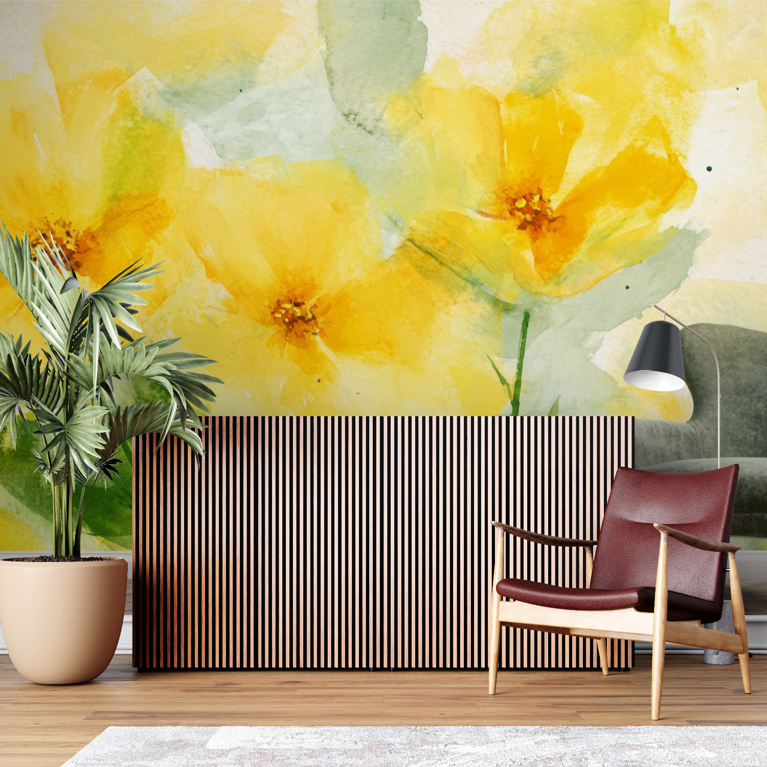 Papier peint fleur geante jaune sur mesure