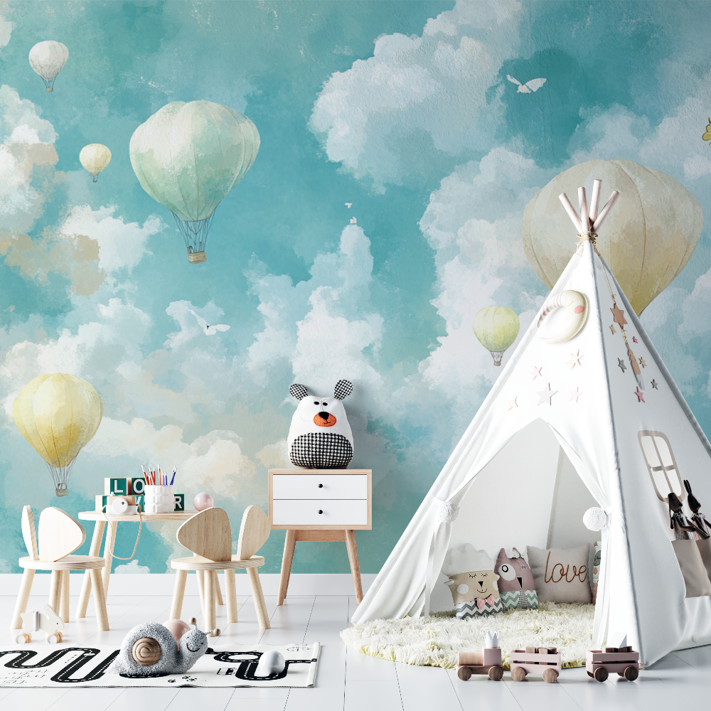 Papier peint montgolfiere et papillons legers chambre bebe