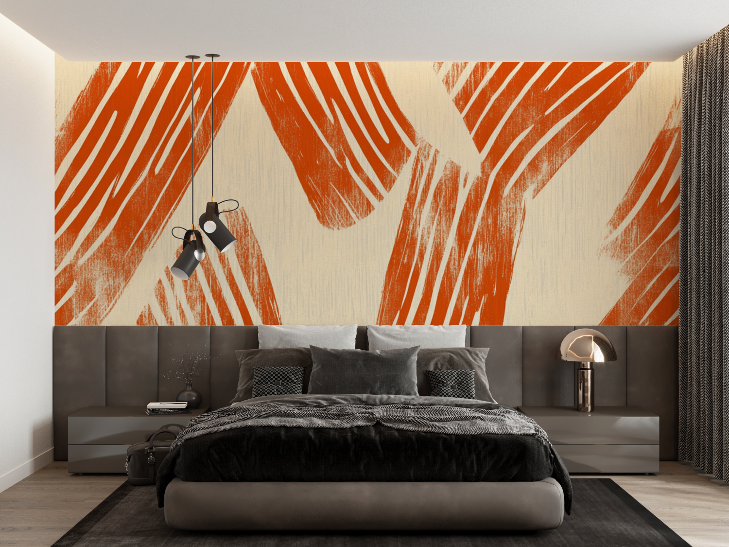 Papier peint terracotta et beige abstraits francais