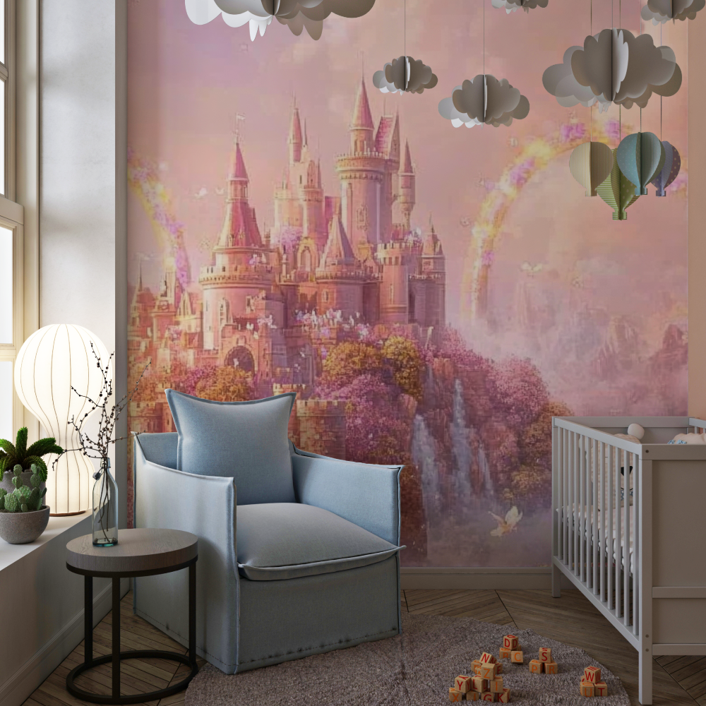 Papier peint chateau arc en ciel chambre de fille