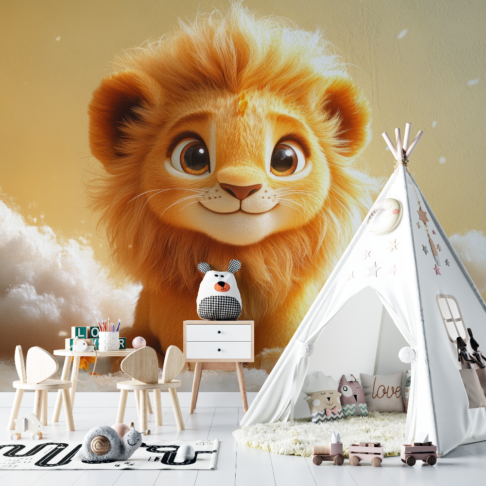 Papier peint lion et nuages chambre bebe