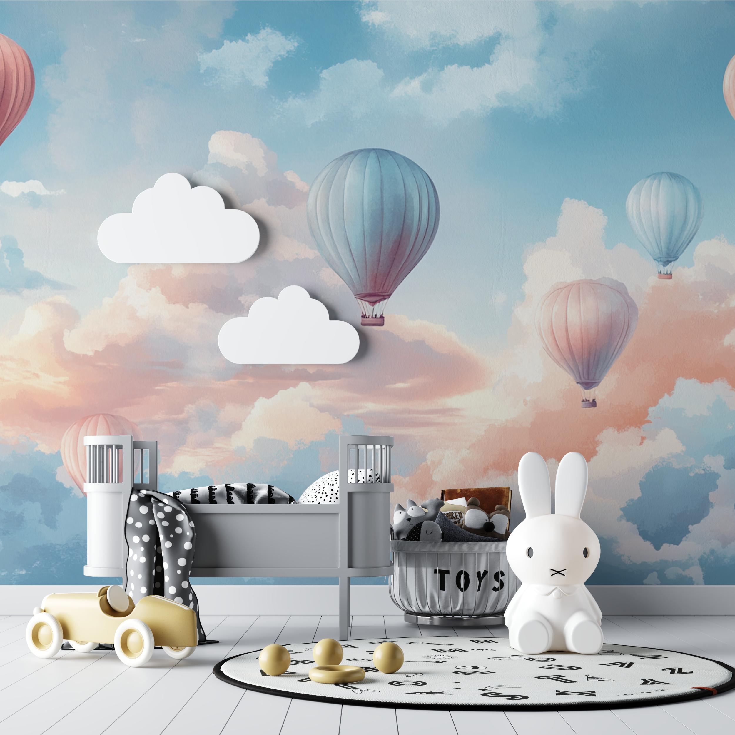 Papier peint montgolfiere et ciel crepusculaire bebe tipi
