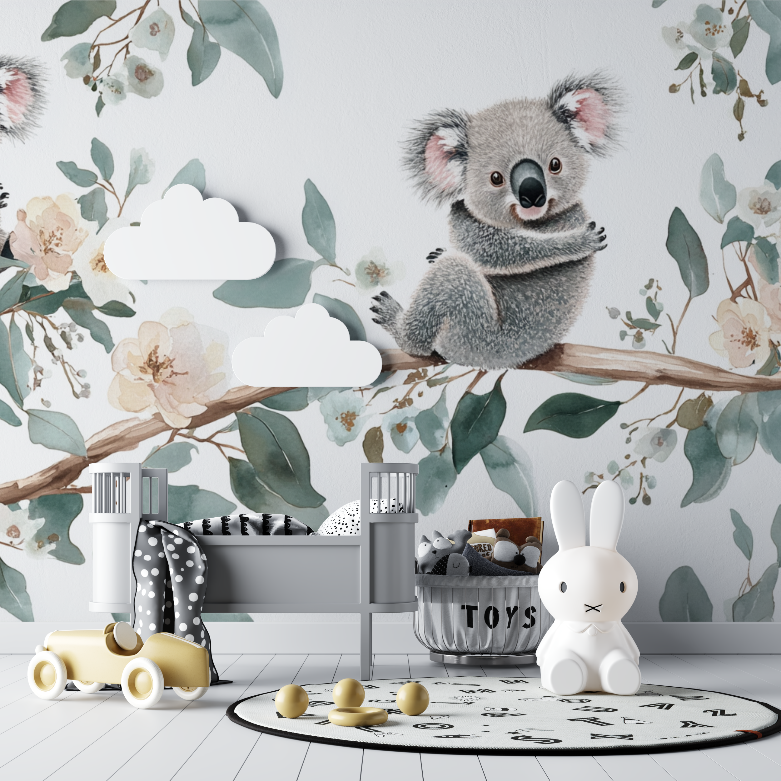 Papier peint koala dans un univers tout doux bebe tipi