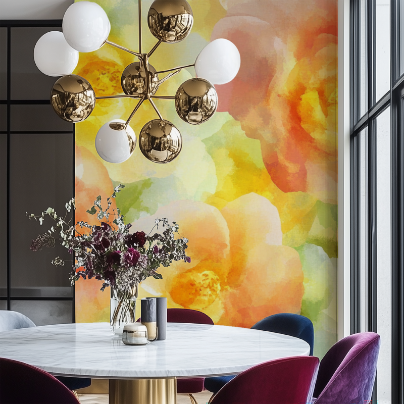 Papier peint fleur geant salon chaise