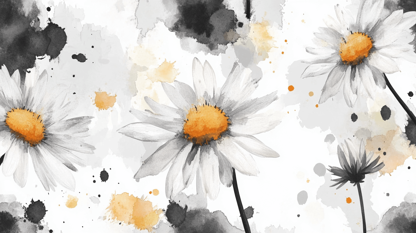 Papier Peint Aquarelle Marguerites Esquissées