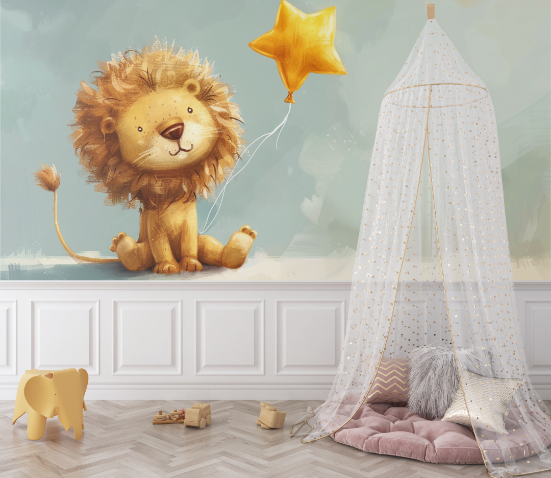 Papier peint lion petite etoile bebe